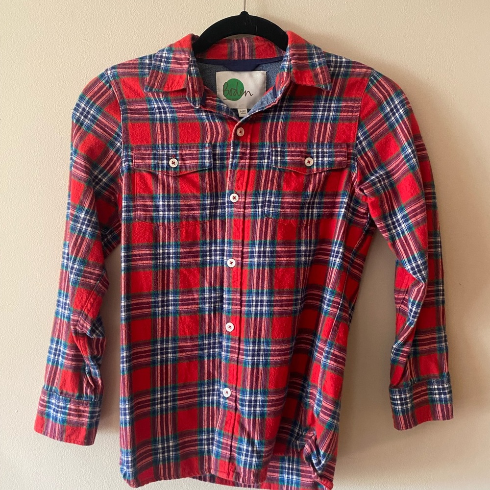 Boys Mini Boden Plaid Flannel Button Down Shirt